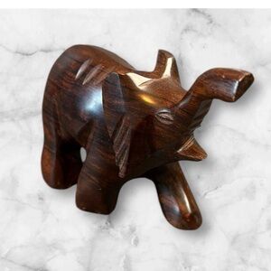 Vintage Hand carved solid rosewood elephant truck up figurine 4.5 inch height